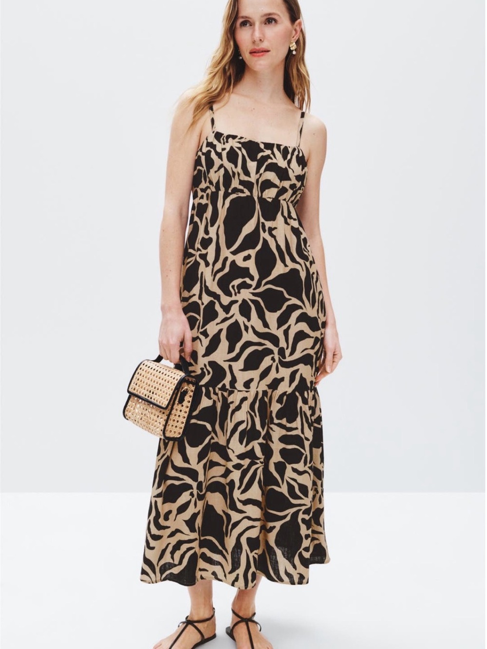 Sanctuary Black and Beige Printed Maxi Dress